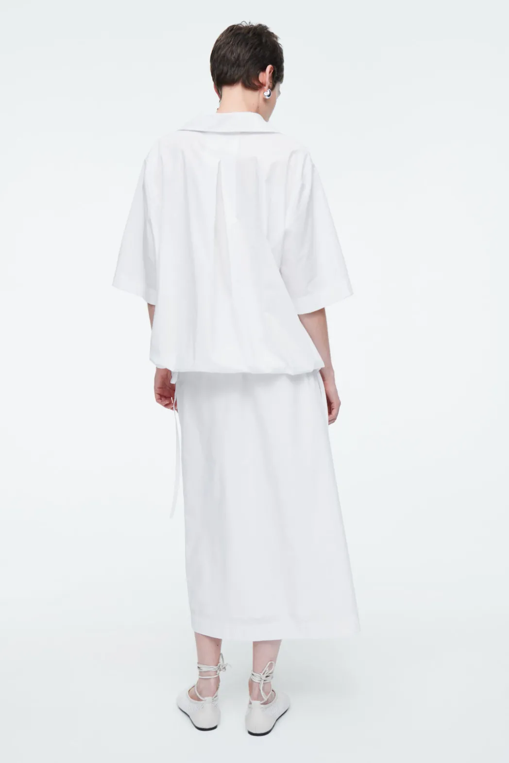 New COS OPEN-COLLAR DRAWSTRING BLOUSE WHITE