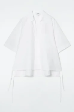 New COS OPEN-COLLAR DRAWSTRING BLOUSE WHITE