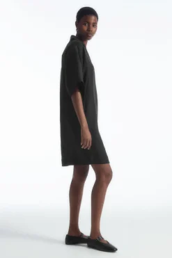 New COS OPEN-COLLAR LINEN SHIRT DRESS BLACK
