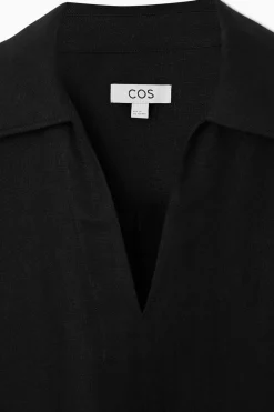 New COS OPEN-COLLAR LINEN SHIRT DRESS BLACK