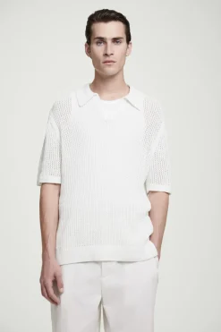 Hot COS OPEN-KNIT POLO SHIRT OFF-WHITE