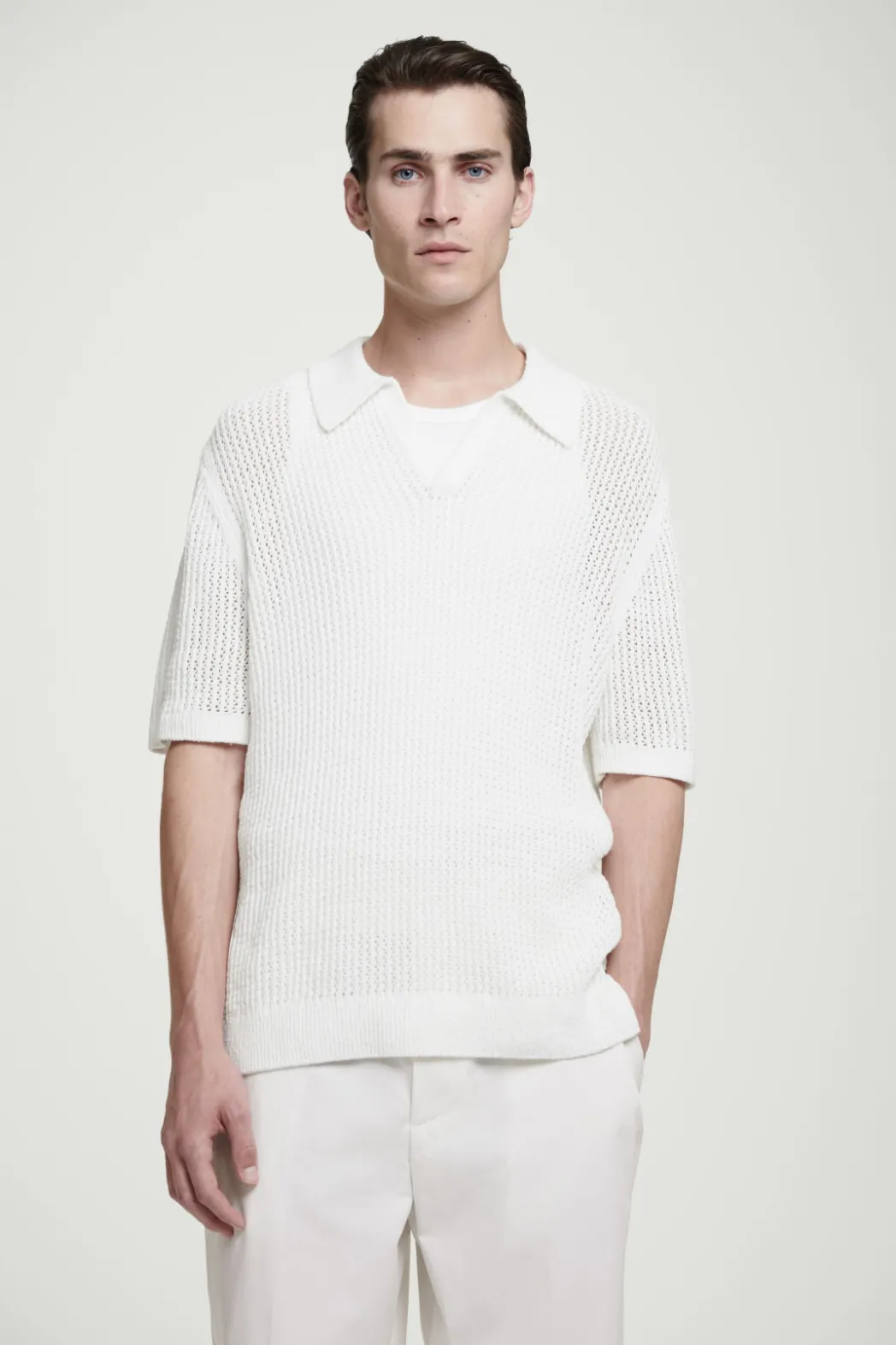 Hot COS OPEN-KNIT POLO SHIRT OFF-WHITE