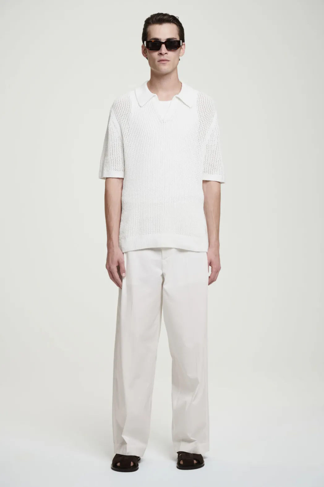 Hot COS OPEN-KNIT POLO SHIRT OFF-WHITE