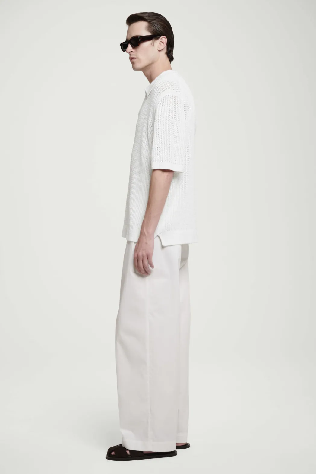 Hot COS OPEN-KNIT POLO SHIRT OFF-WHITE