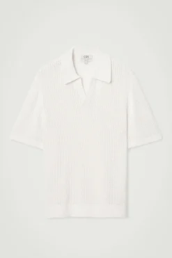 Hot COS OPEN-KNIT POLO SHIRT OFF-WHITE