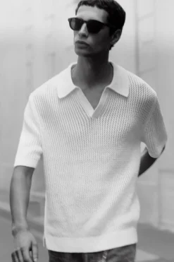 Hot COS OPEN-KNIT POLO SHIRT OFF-WHITE
