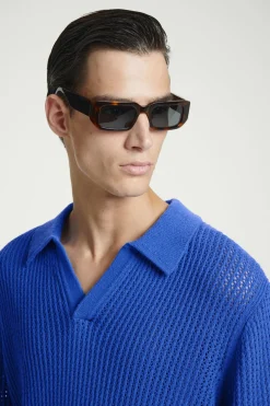 Outlet COS OPEN-KNIT POLO SHIRT BRIGHT BLUE