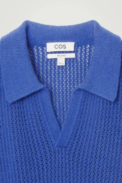 Outlet COS OPEN-KNIT POLO SHIRT BRIGHT BLUE