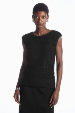 Best COS OPEN-KNIT TANK BLACK
