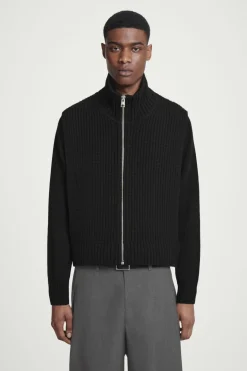 Online COS OPEN-SIDE ZIP-UP WOOL VEST BLACK