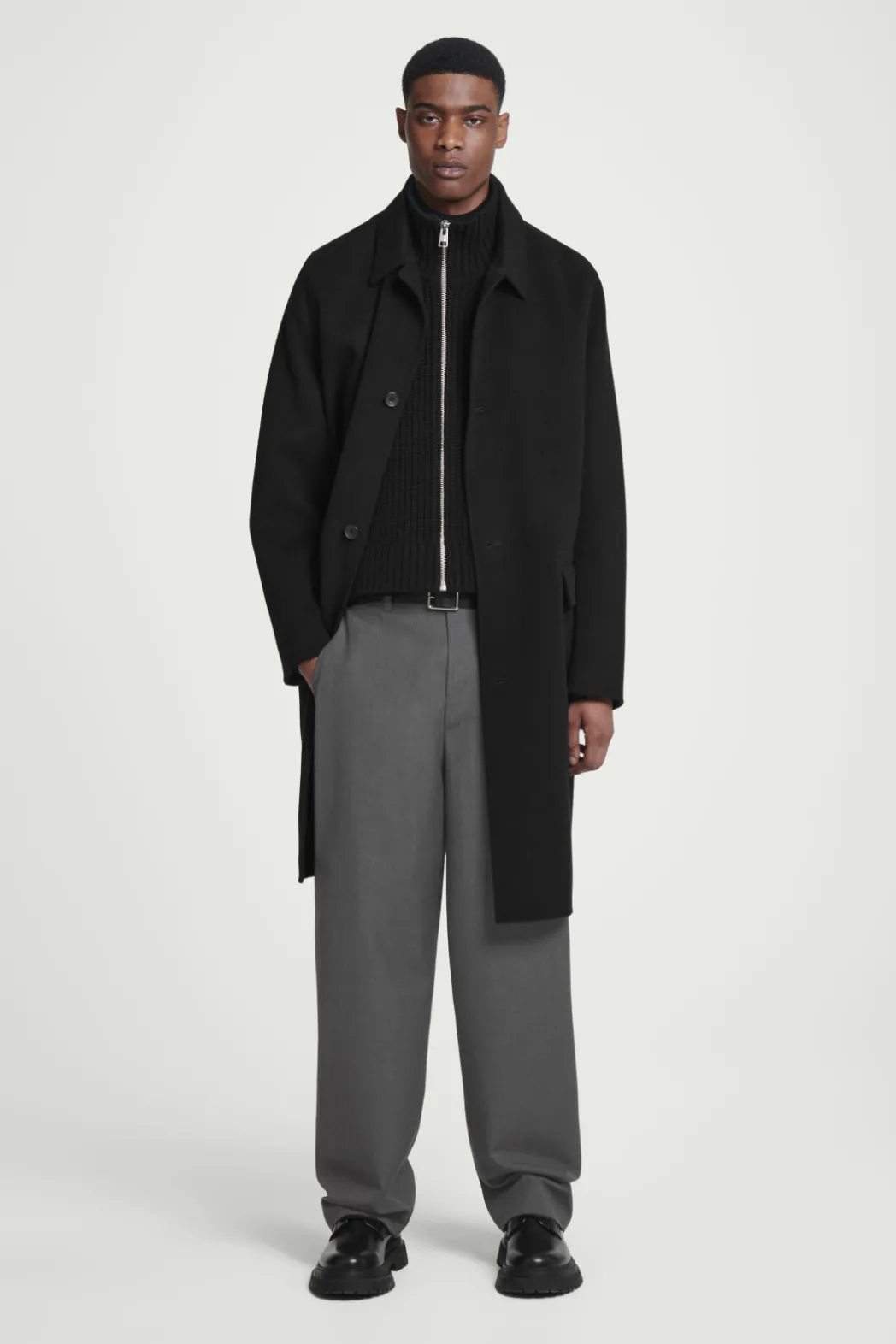 Online COS OPEN-SIDE ZIP-UP WOOL VEST BLACK