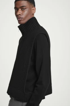 Online COS OPEN-SIDE ZIP-UP WOOL VEST BLACK