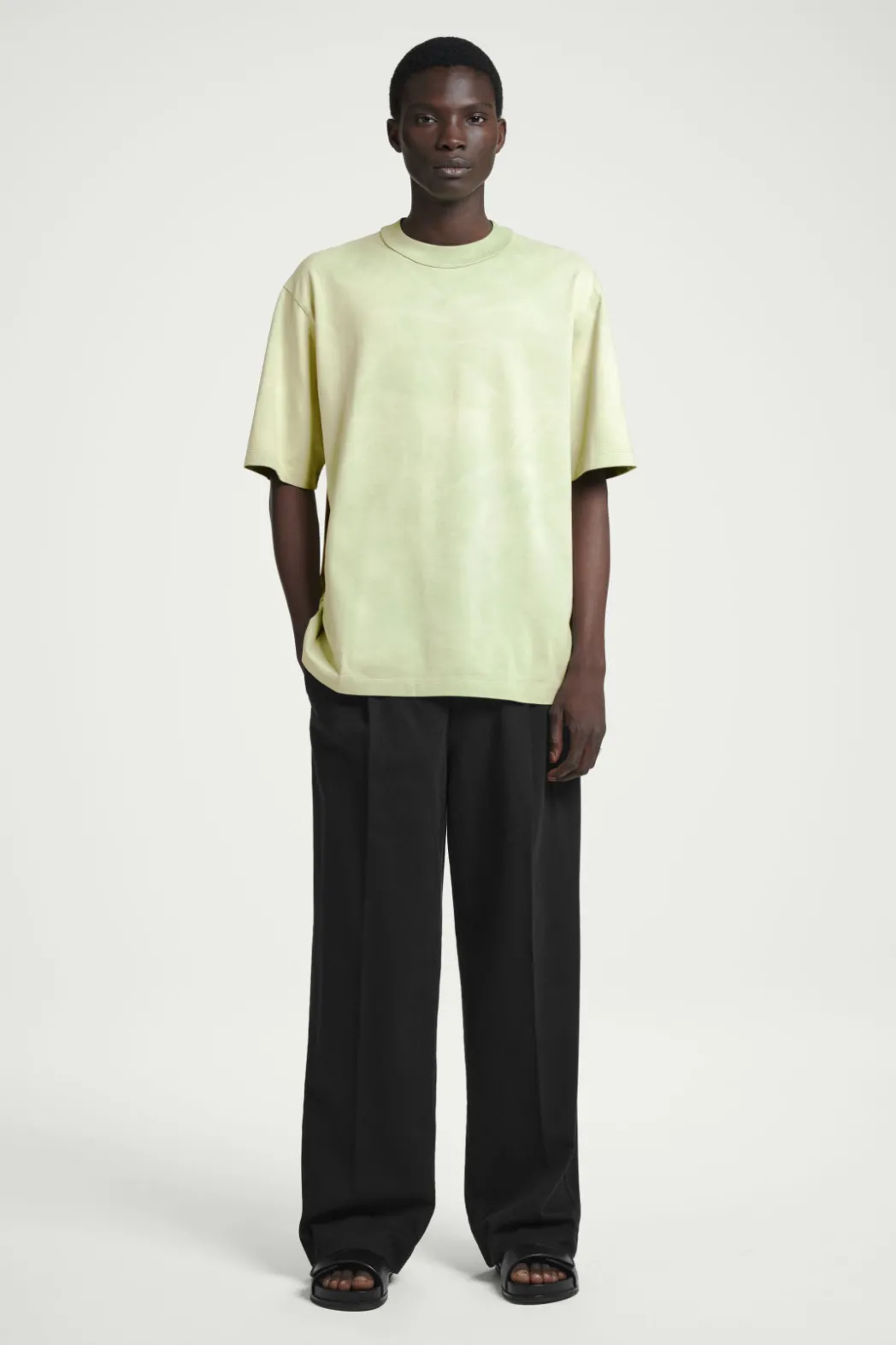 COS OVERSIZED ACID-WASH COTTON T-SHIRT LIGHT GREEN