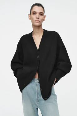 Discount COS OVERSIZED BOILED MERINO WOOL CARDIGAN BLACK