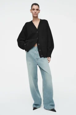 Discount COS OVERSIZED BOILED MERINO WOOL CARDIGAN BLACK