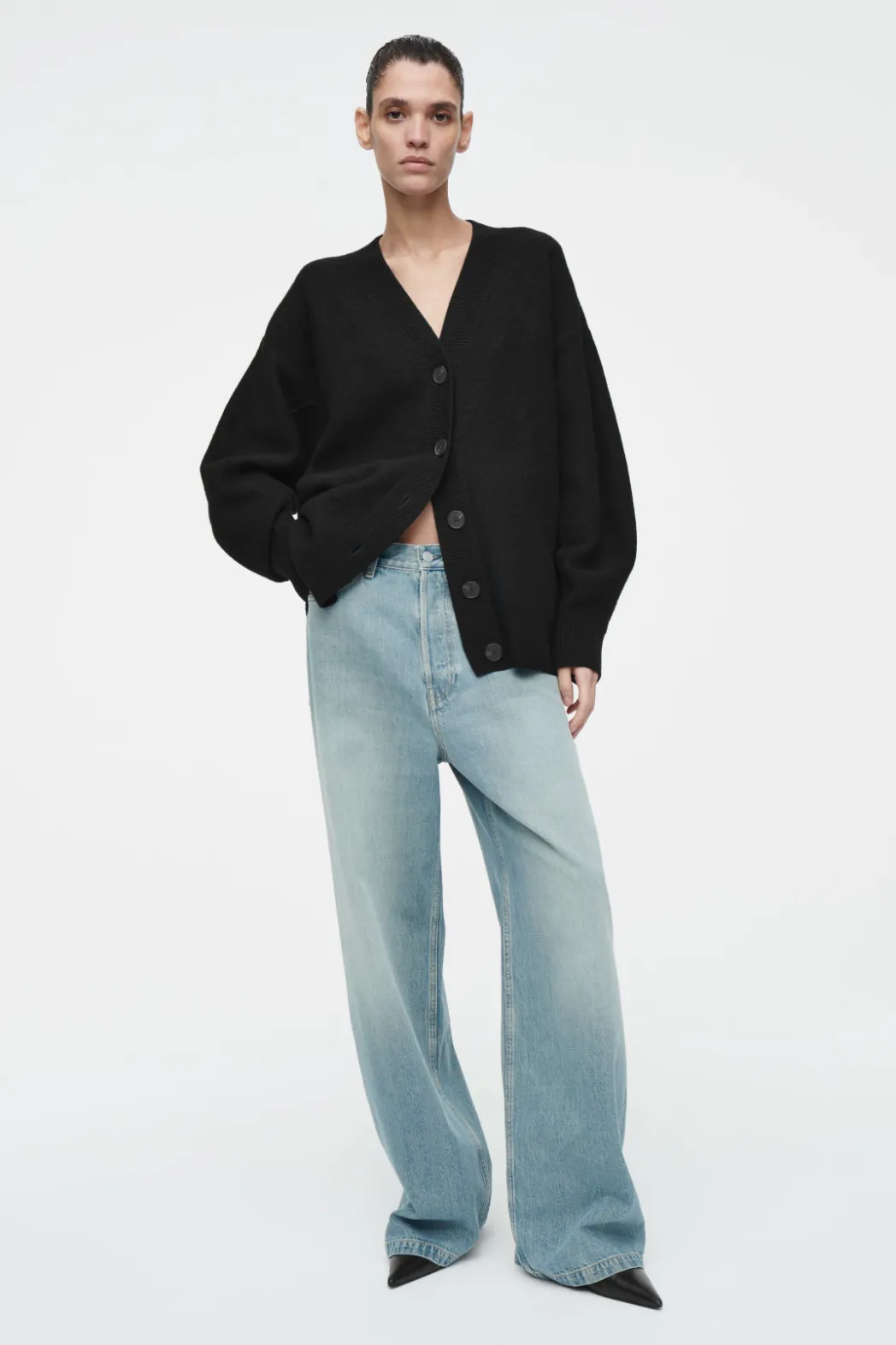 Discount COS OVERSIZED BOILED MERINO WOOL CARDIGAN BLACK