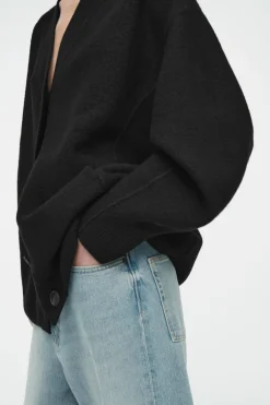 Discount COS OVERSIZED BOILED MERINO WOOL CARDIGAN BLACK