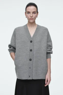 Hot COS OVERSIZED BOILED MERINO WOOL CARDIGAN LIGHT GRAY
