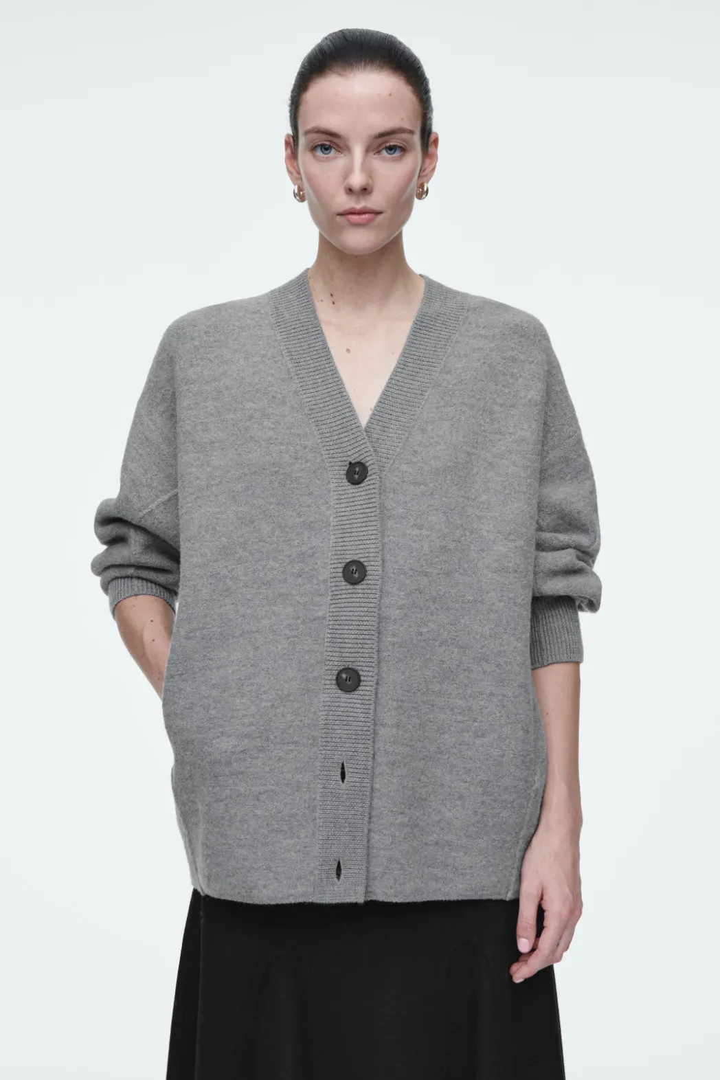 Hot COS OVERSIZED BOILED MERINO WOOL CARDIGAN LIGHT GRAY