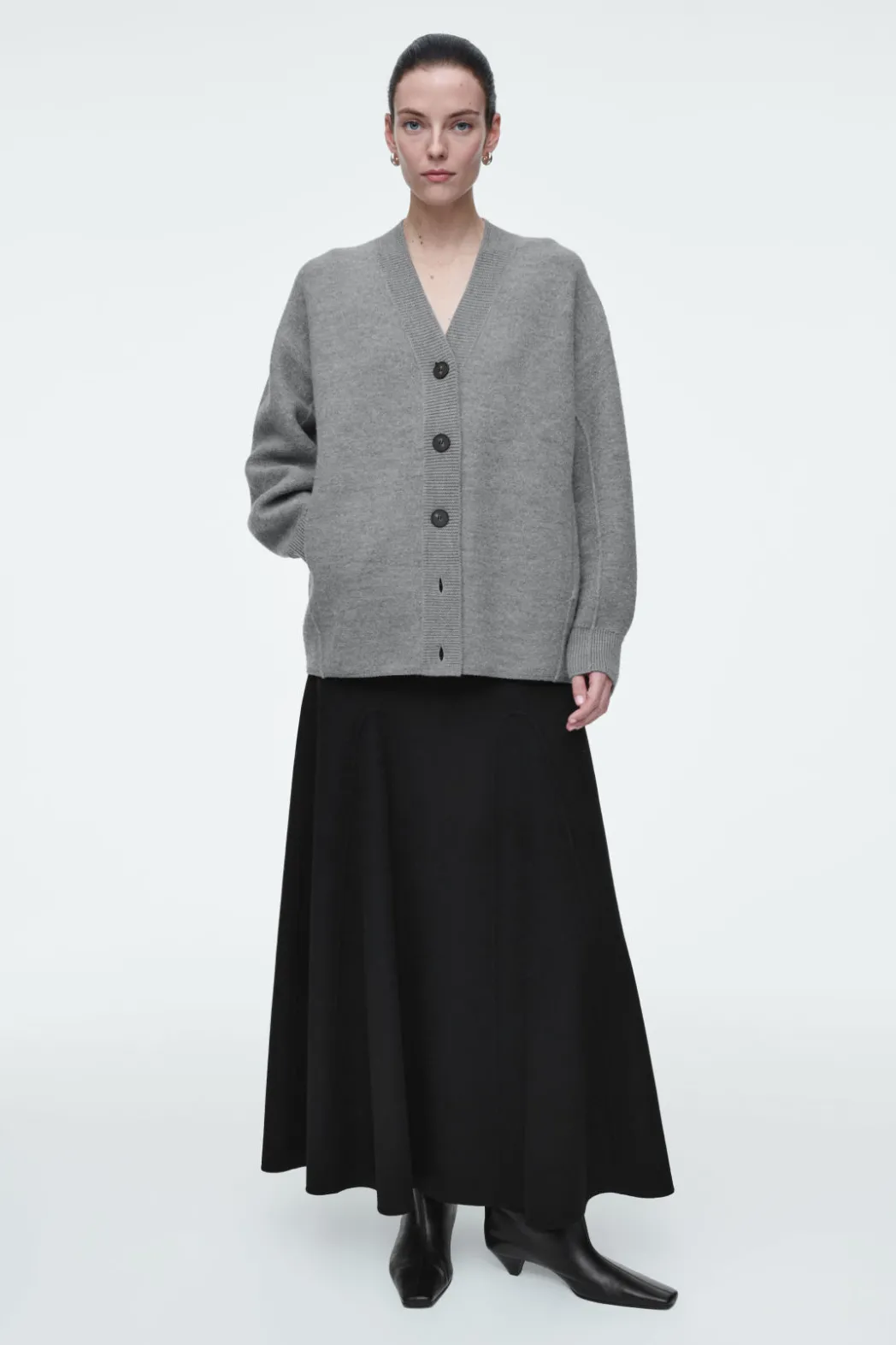 Hot COS OVERSIZED BOILED MERINO WOOL CARDIGAN LIGHT GRAY