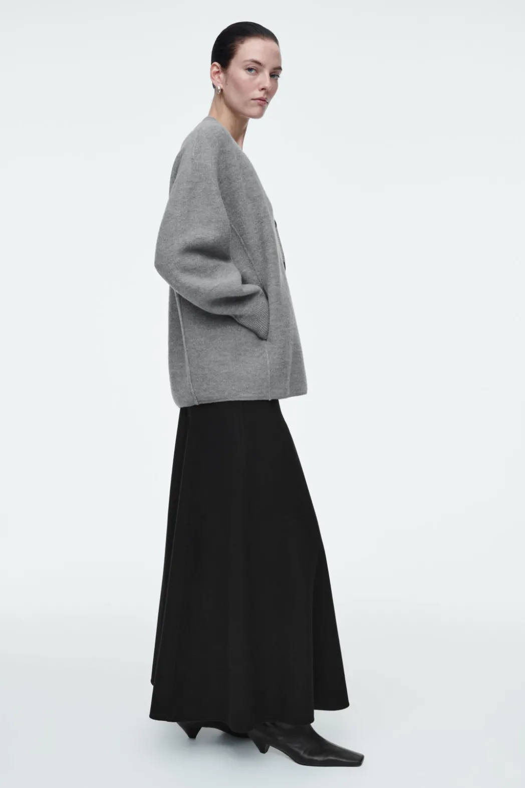 Hot COS OVERSIZED BOILED MERINO WOOL CARDIGAN LIGHT GRAY