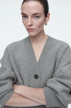 Hot COS OVERSIZED BOILED MERINO WOOL CARDIGAN LIGHT GRAY