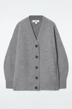 Hot COS OVERSIZED BOILED MERINO WOOL CARDIGAN LIGHT GRAY