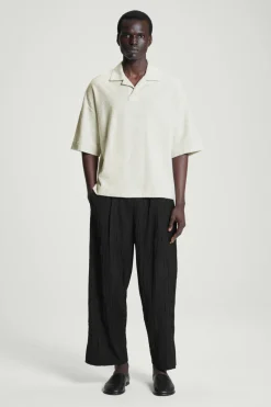 Hot COS OVERSIZED BOUCLÉ-KNIT POLO SHIRT LIGHT GRAY
