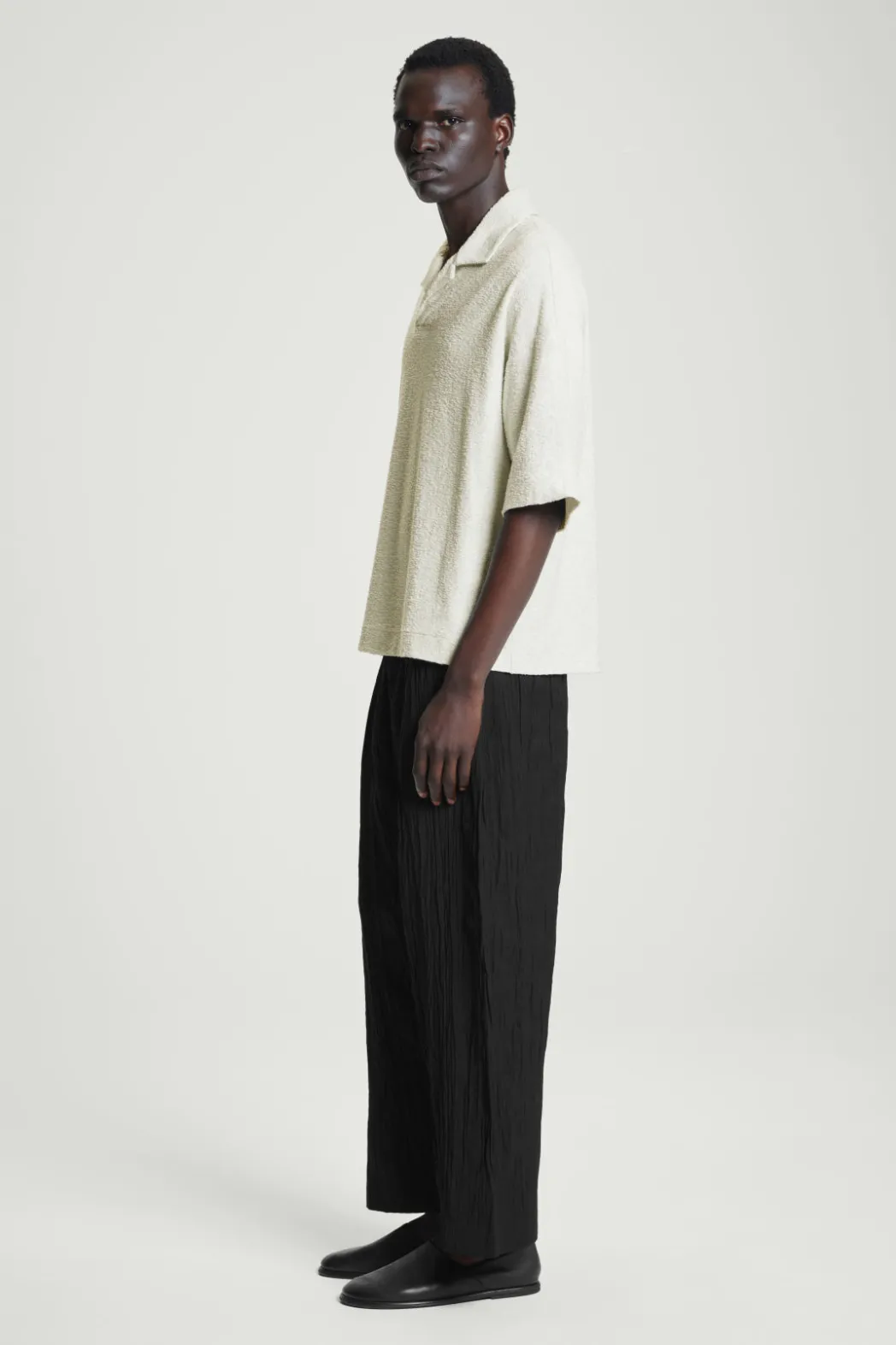 Hot COS OVERSIZED BOUCLÉ-KNIT POLO SHIRT LIGHT GRAY