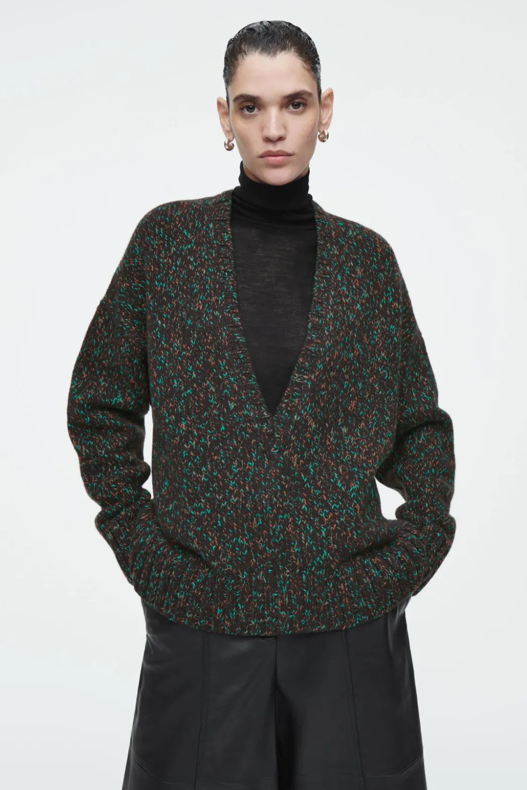 COS OVERSIZED CHUNKY FLECKED WOOL SWEATER BROWN