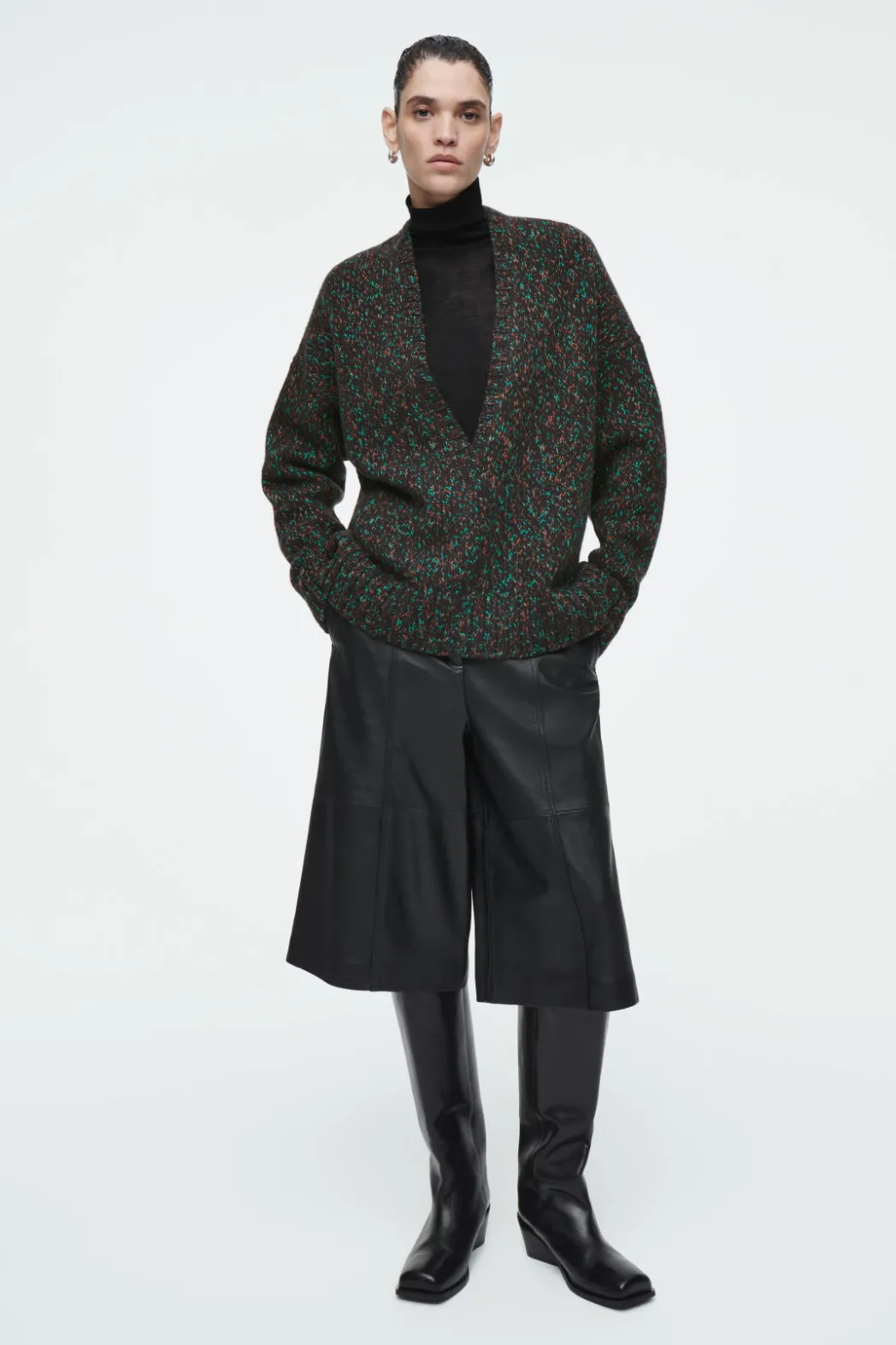COS OVERSIZED CHUNKY FLECKED WOOL SWEATER BROWN