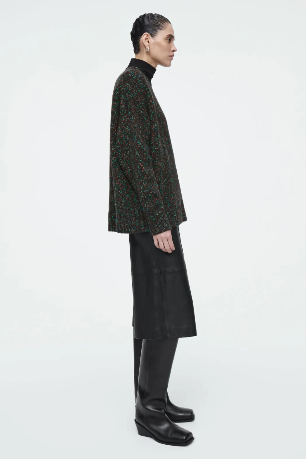 COS OVERSIZED CHUNKY FLECKED WOOL SWEATER BROWN