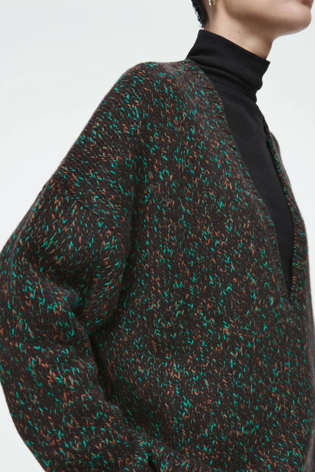 COS OVERSIZED CHUNKY FLECKED WOOL SWEATER BROWN