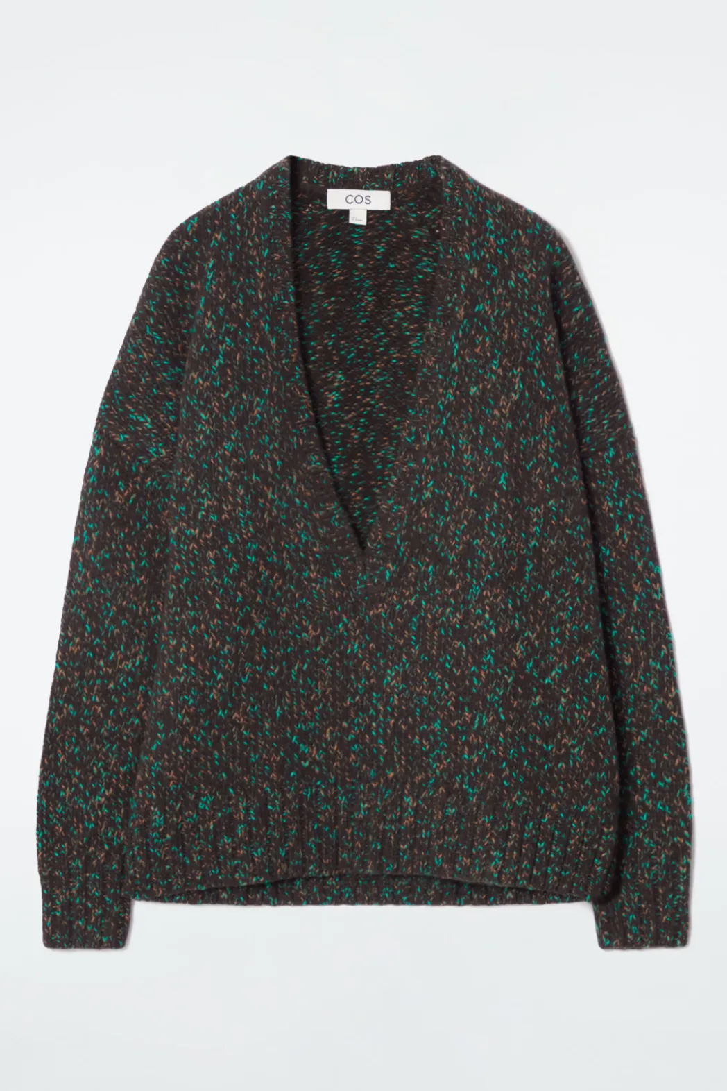 COS OVERSIZED CHUNKY FLECKED WOOL SWEATER BROWN