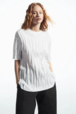 Outlet COS OVERSIZED CRINKLED JERSEY T-SHIRT WHITE