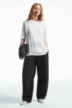 Outlet COS OVERSIZED CRINKLED JERSEY T-SHIRT WHITE