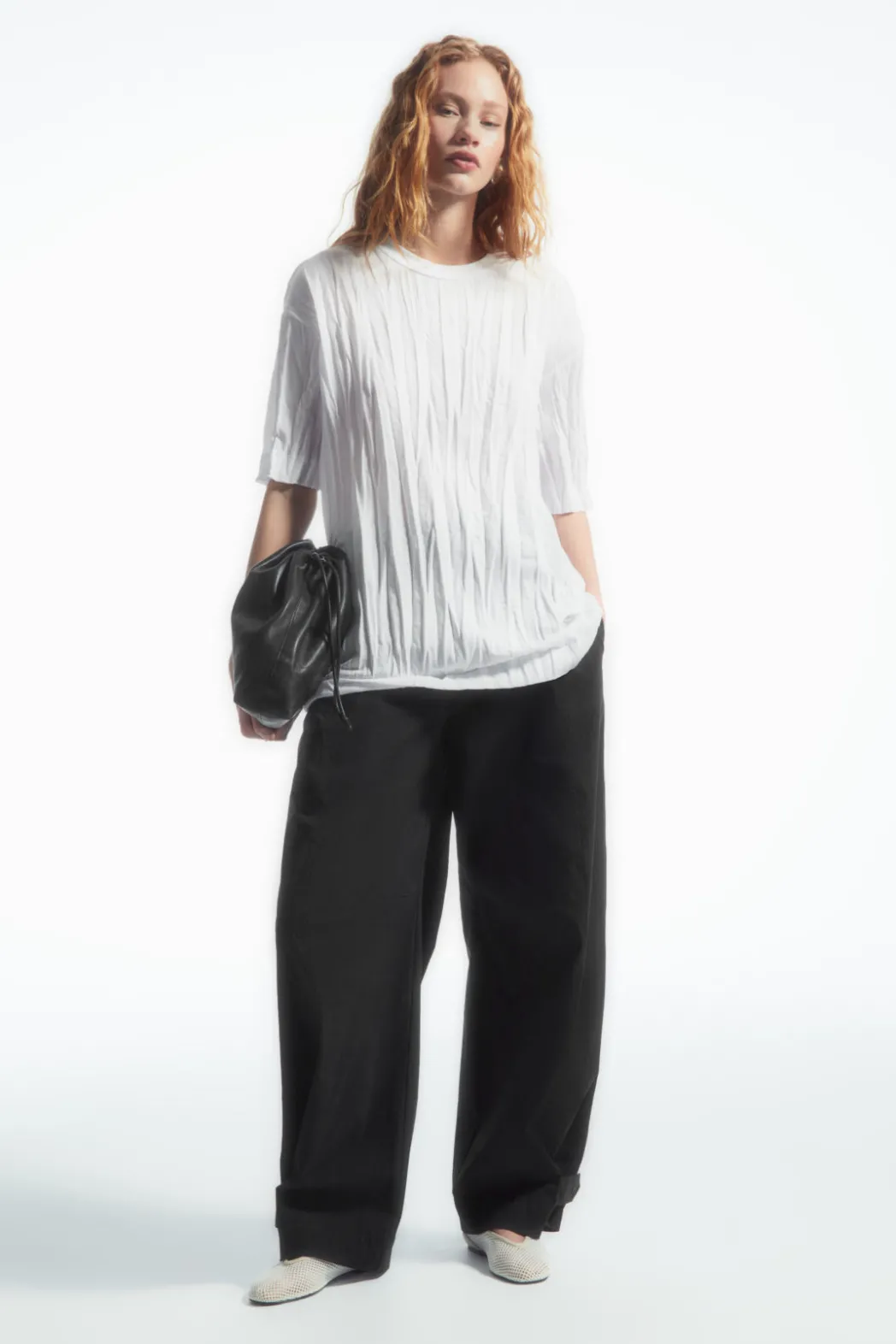 Outlet COS OVERSIZED CRINKLED JERSEY T-SHIRT WHITE