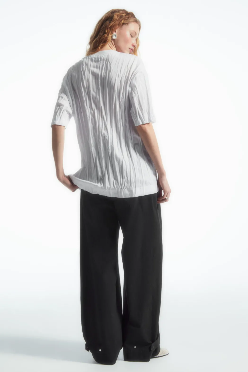 Outlet COS OVERSIZED CRINKLED JERSEY T-SHIRT WHITE
