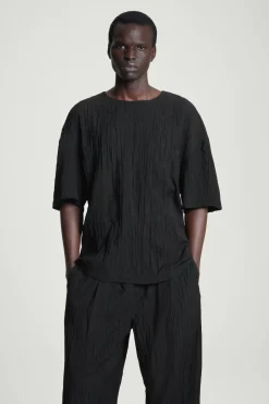 Hot COS OVERSIZED CRINKLED-TEXTURE T-SHIRT BLACK