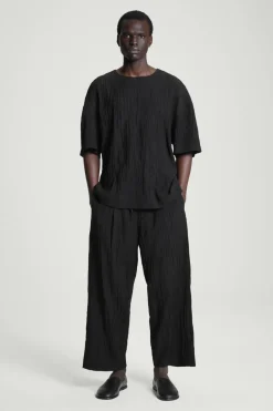 Hot COS OVERSIZED CRINKLED-TEXTURE T-SHIRT BLACK