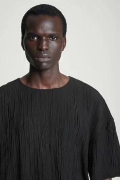Hot COS OVERSIZED CRINKLED-TEXTURE T-SHIRT BLACK