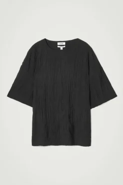 Hot COS OVERSIZED CRINKLED-TEXTURE T-SHIRT BLACK