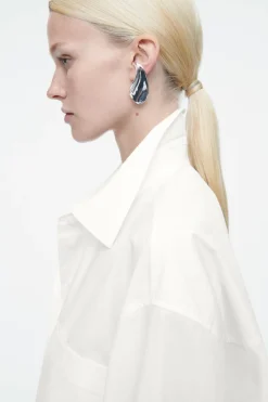 Outlet COS OVERSIZED CURVED-HEM SHIRT WHITE
