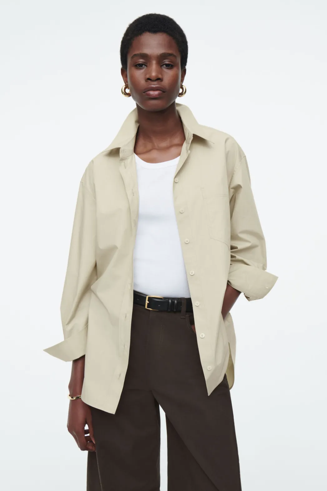 Clearance COS OVERSIZED CURVED-HEM SHIRT LIGHT KHAKI