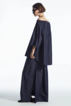 New COS OVERSIZED DENIM OFF-THE-SHOULDER BLOUSE INDIGO BLUE