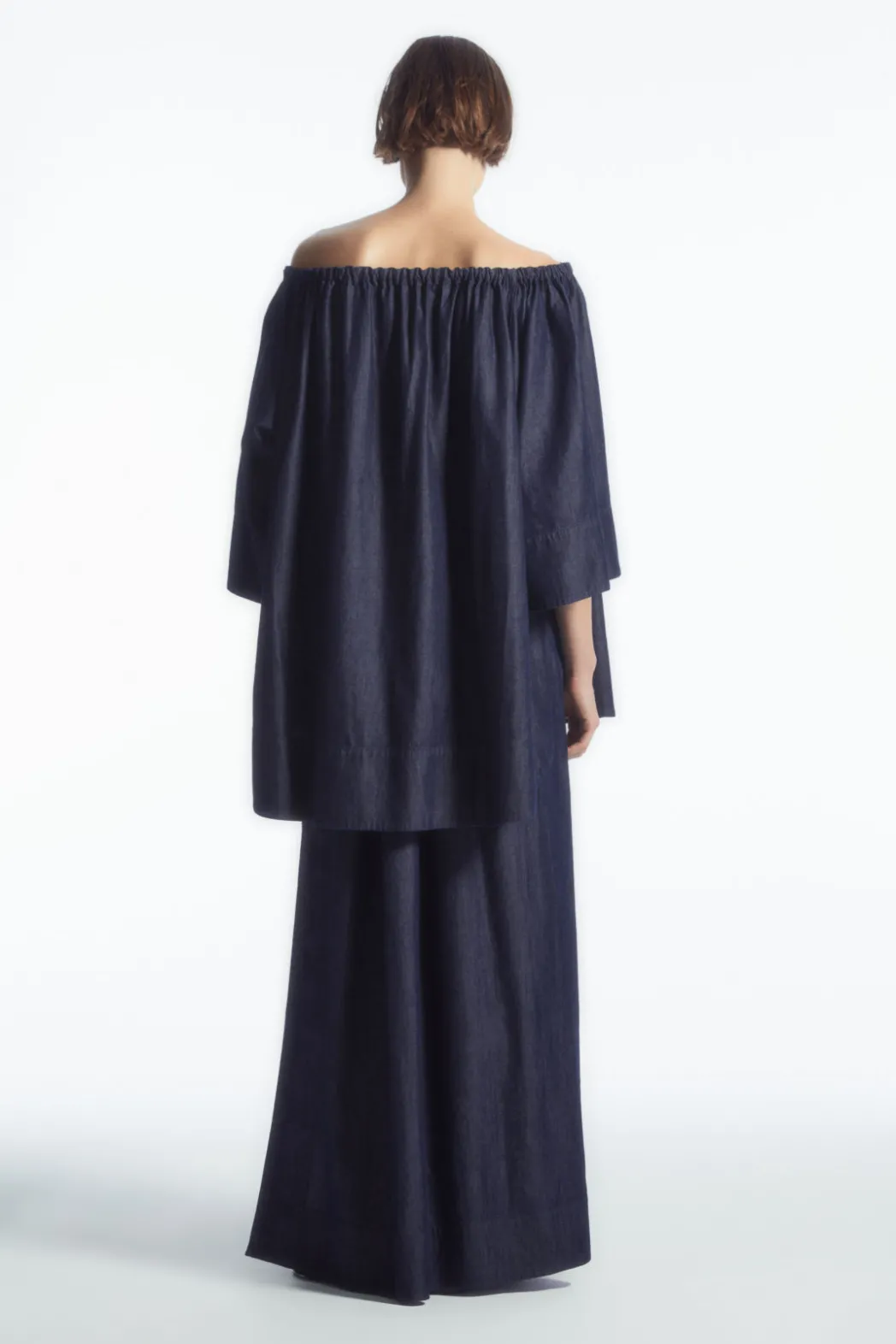 New COS OVERSIZED DENIM OFF-THE-SHOULDER BLOUSE INDIGO BLUE