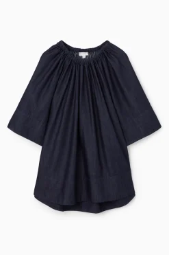 New COS OVERSIZED DENIM OFF-THE-SHOULDER BLOUSE INDIGO BLUE