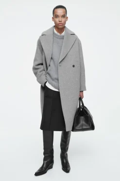 New COS OVERSIZED DOUBLE-BREASTED WOOL COAT GRAY