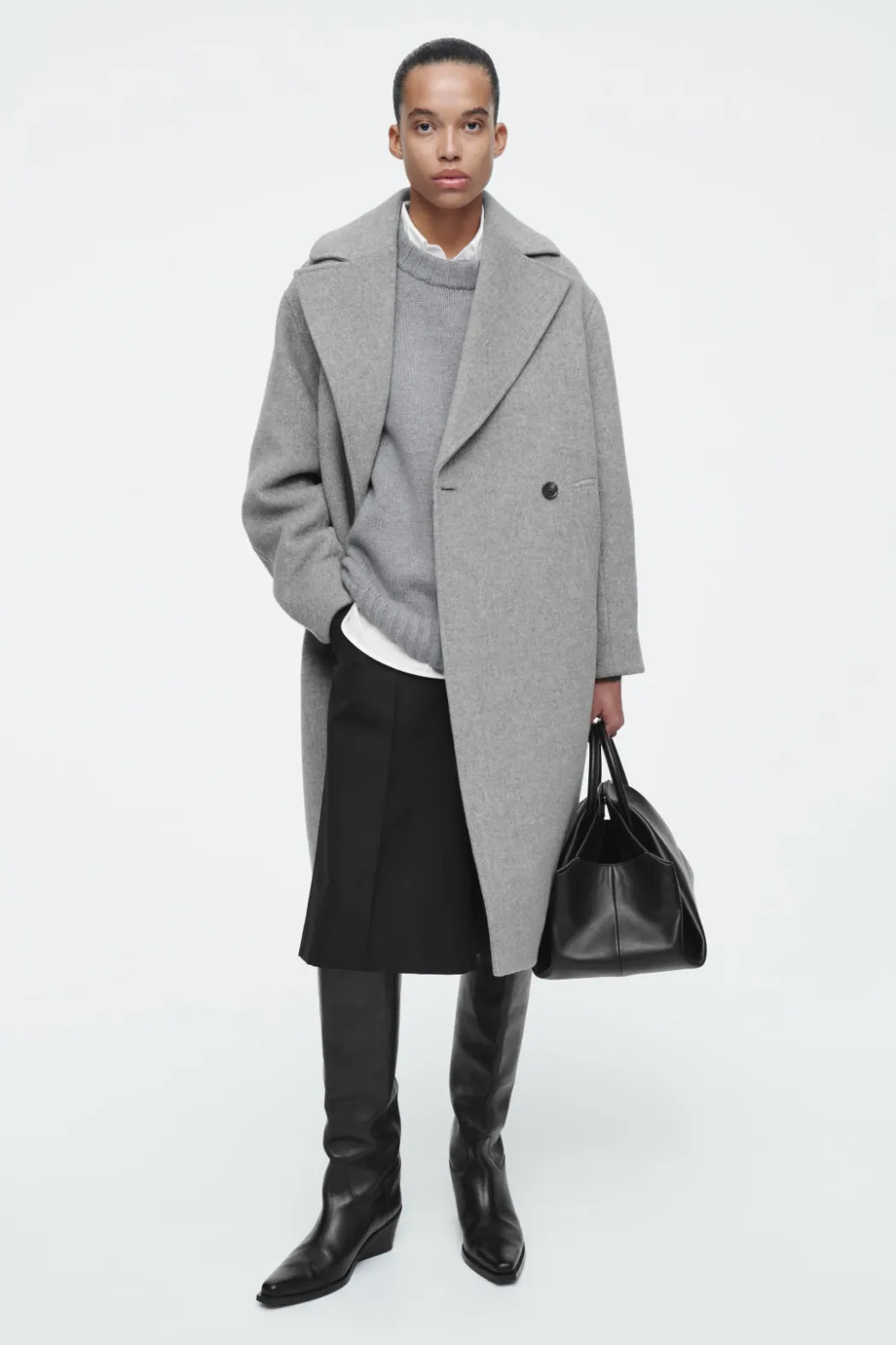 New COS OVERSIZED DOUBLE-BREASTED WOOL COAT GRAY