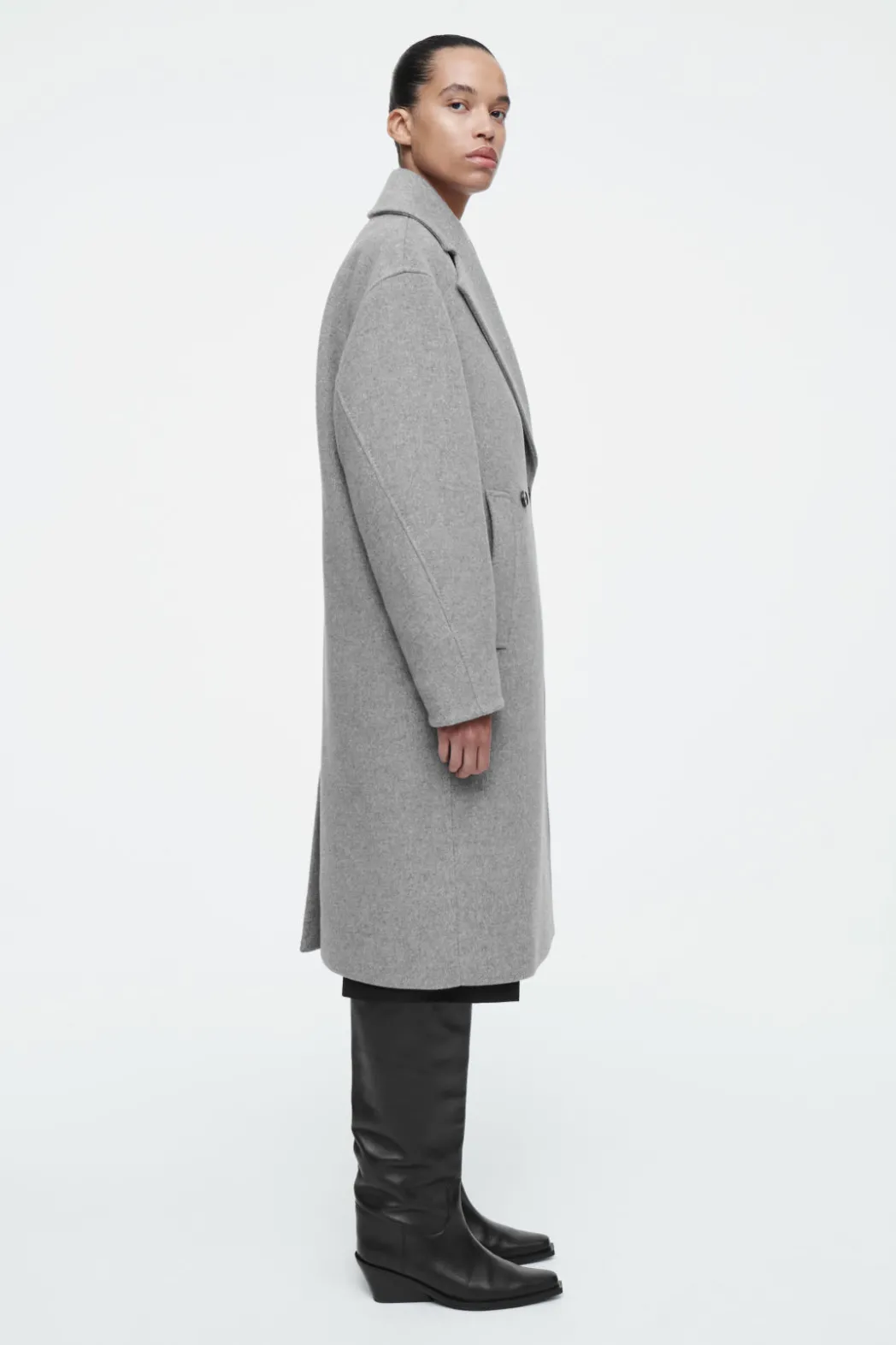 New COS OVERSIZED DOUBLE-BREASTED WOOL COAT GRAY